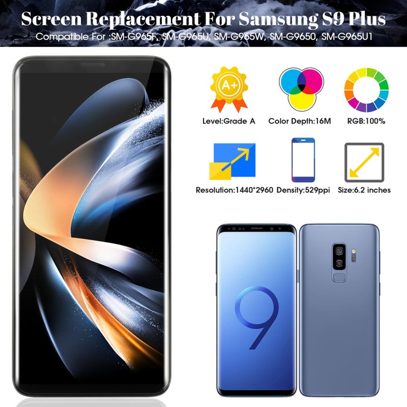 SRJTEK Incell for Samsung Galaxy S9 Plus Screen for Samsung Galaxy S9 Plus SM-G965F, SM-G965U, SM-G965W Digitizer Touch Sceen Assembly Repair Parts(Black,With frame) - Image 2